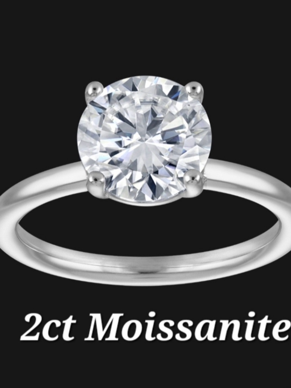 NWT Moisannite Sterling Silver 2ct Solitaire Ring, Size 9 - Picture 2 of 8